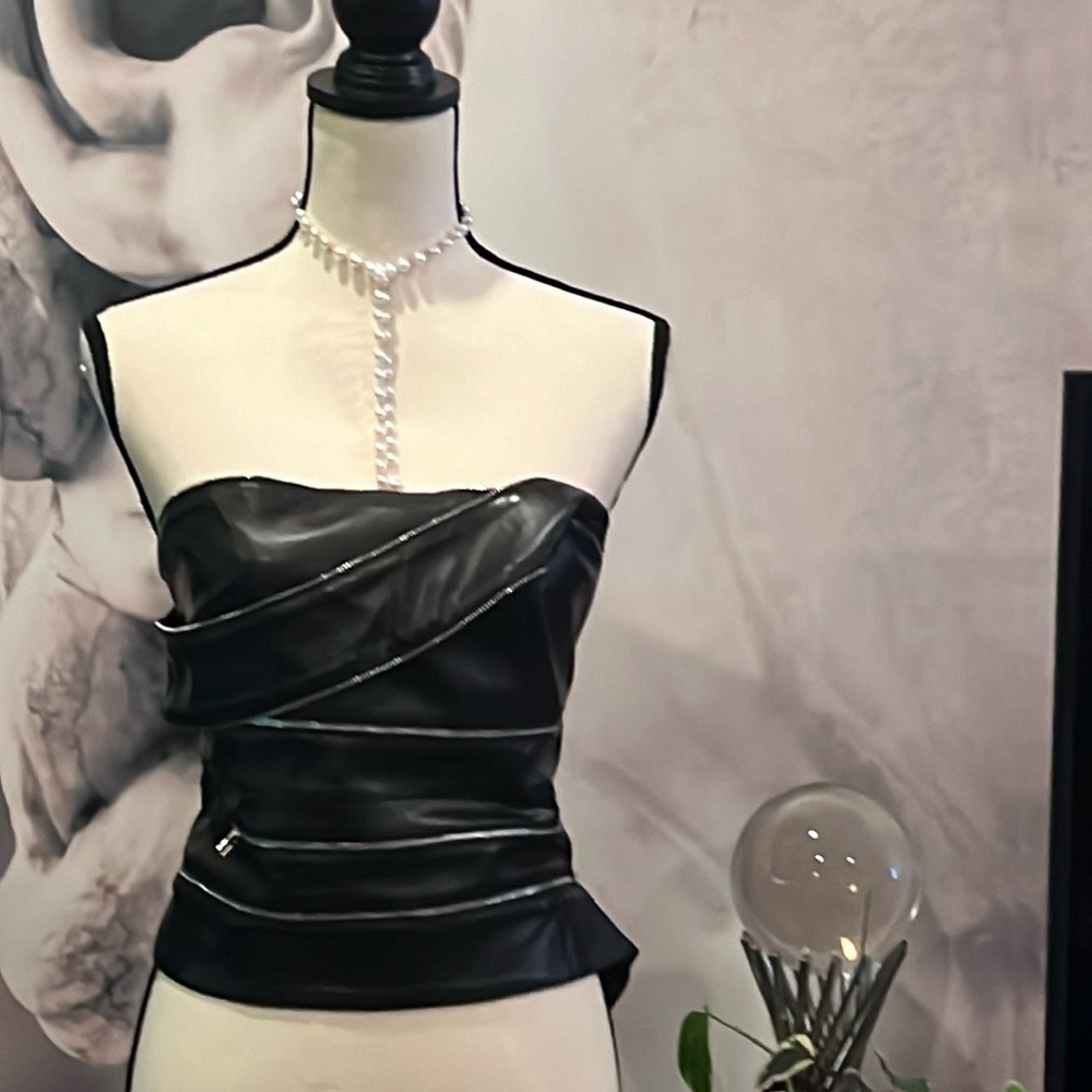 Fake leather sexy top, size L